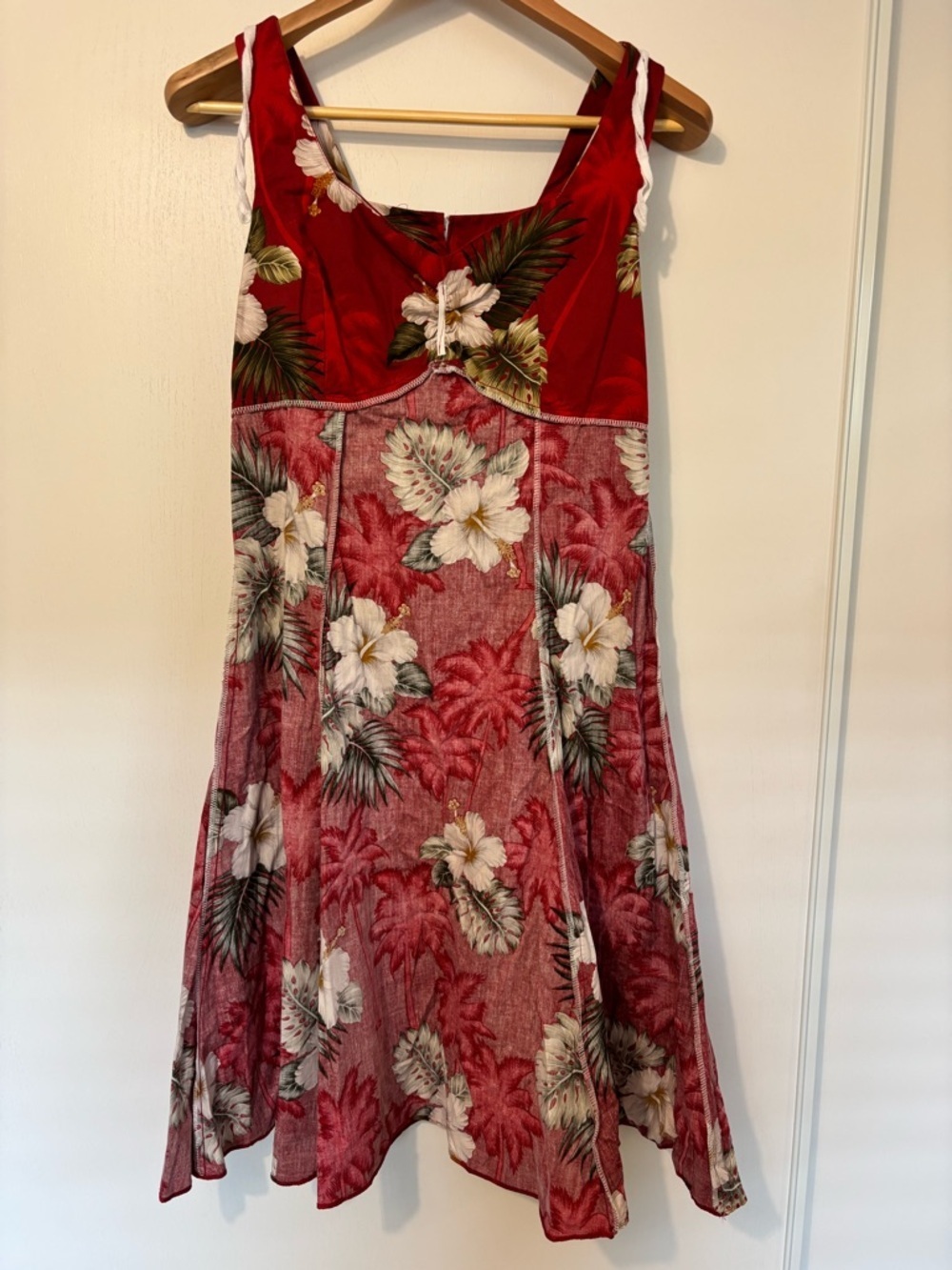 Vintage Hawaiian Dress Floral Size Medium Hibiscus Red Sleeveless Travel Island - Picture 6 of 8